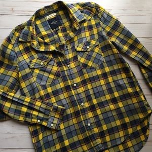 {AEO} Blue / yellow Flannel Plaid Shirt Size S